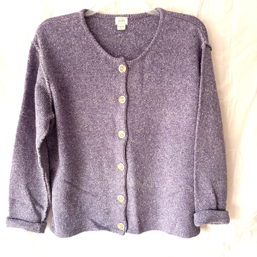 Vintage Alps heathered Purple Cotton Button down Sweater SZ XL LIKE NEW